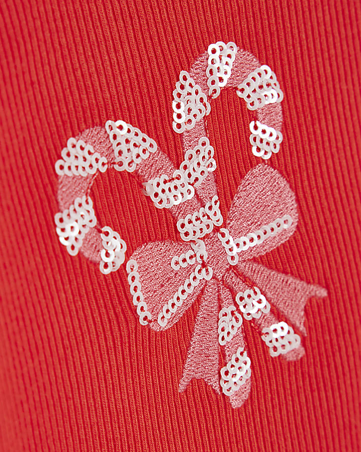 Girls Red Christmas Sequin T-Shirt