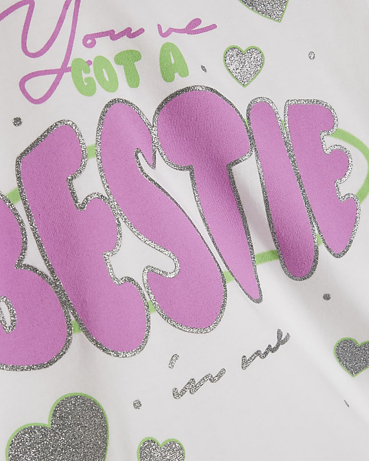 Girls White Bestie Heart T-Shirt