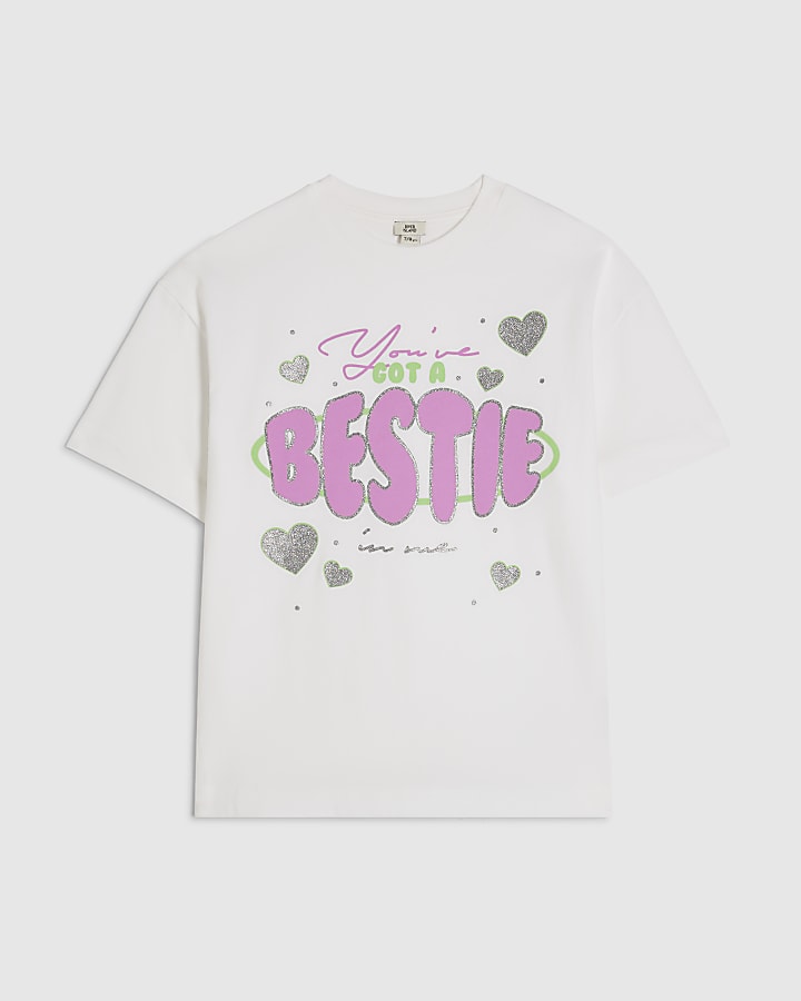 Girls White Bestie Heart T-Shirt