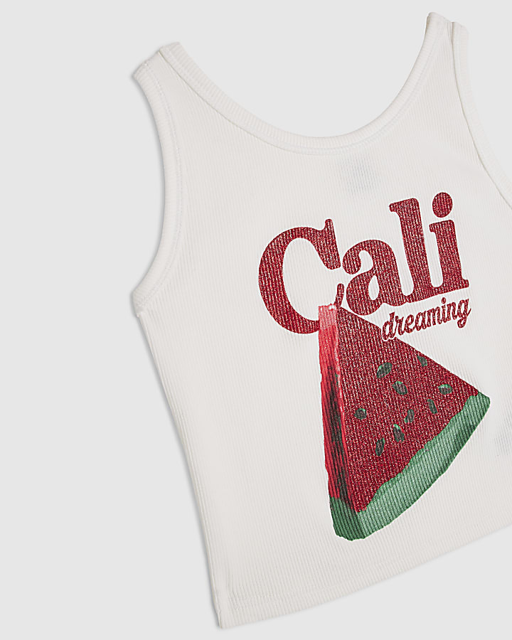 Girls White Glitter Watermelon Tank Top