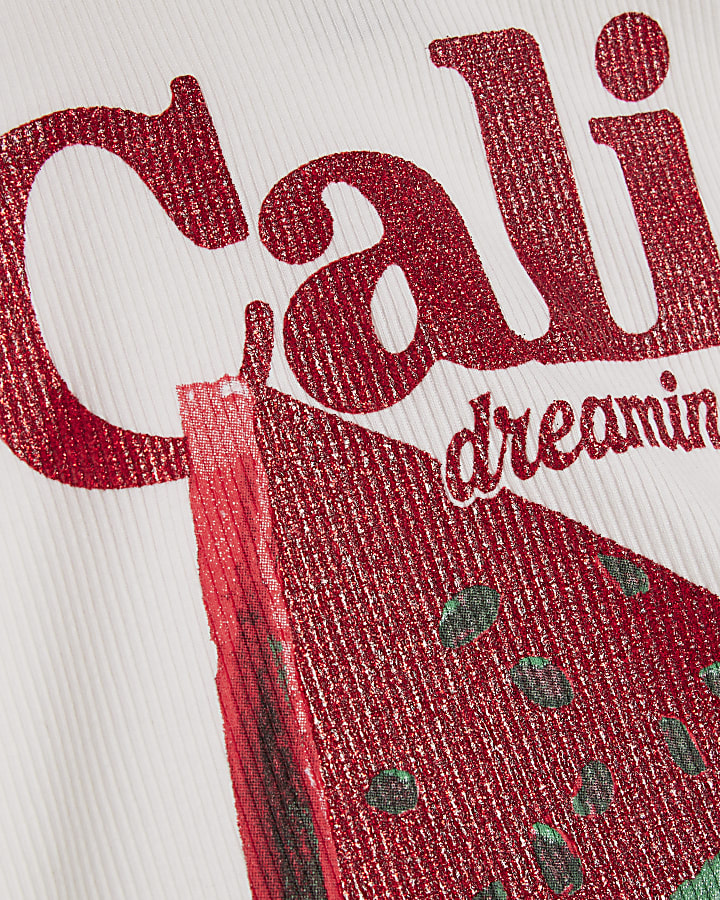 Girls White Glitter Watermelon Tank Top