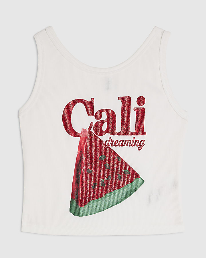 Girls White Glitter Watermelon Tank Top