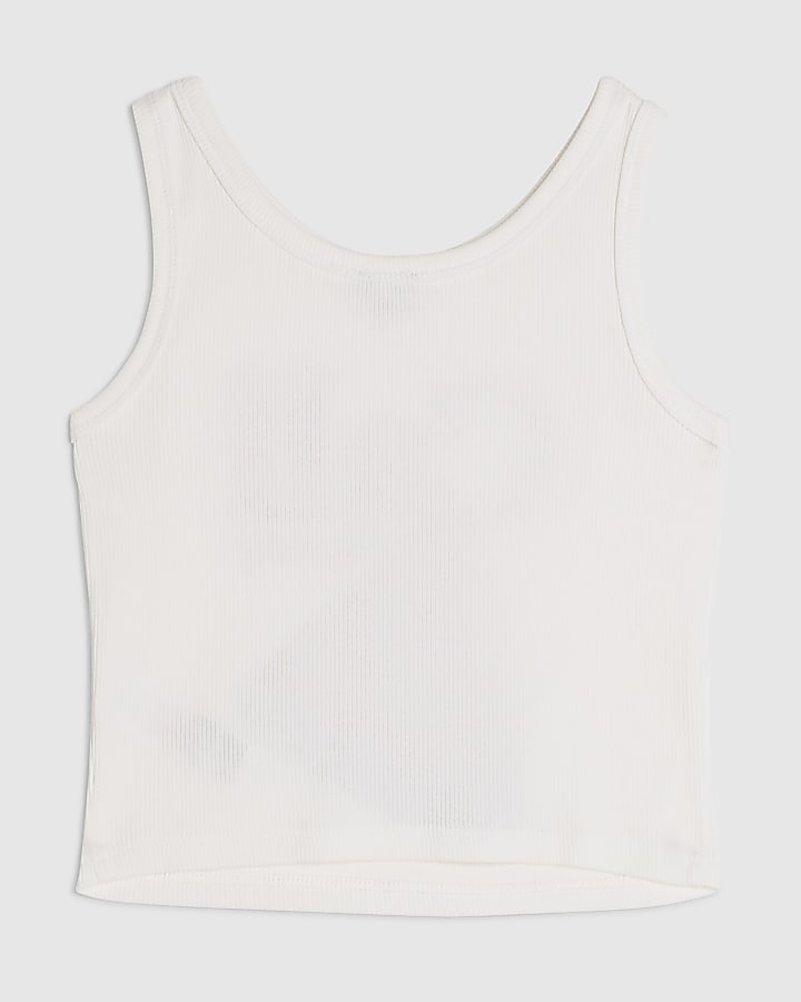 Girls White Pink Bow Tank Top
