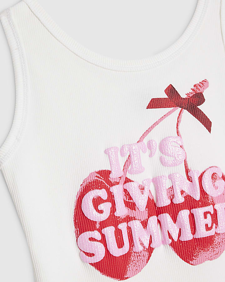 Girls White Its Giving Summer Tank Top
