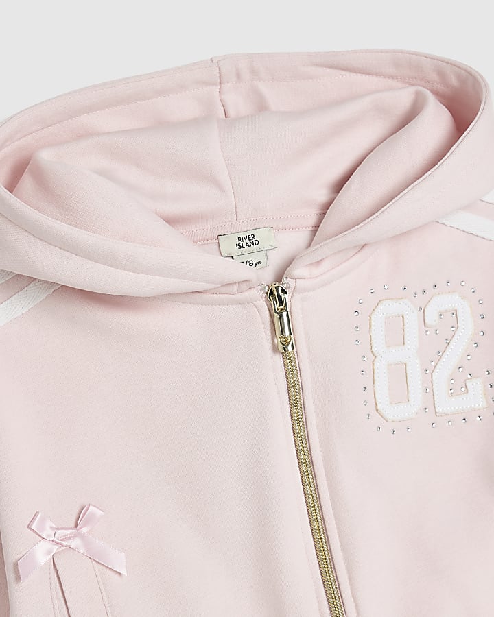 Girls Pink 02 Bow Zip Up Hoodie