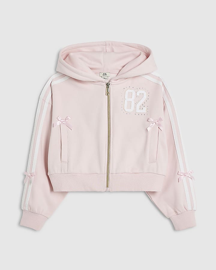 Girls Pink 02 Bow Zip Up Hoodie