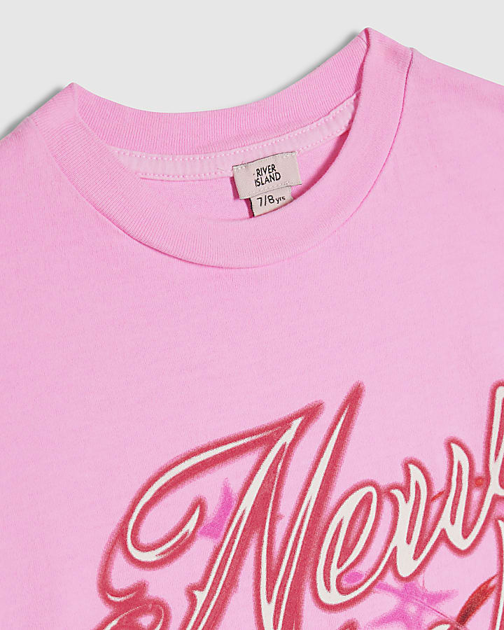 Girls Pink NY Cherry Airbrush Neon T-Shirt