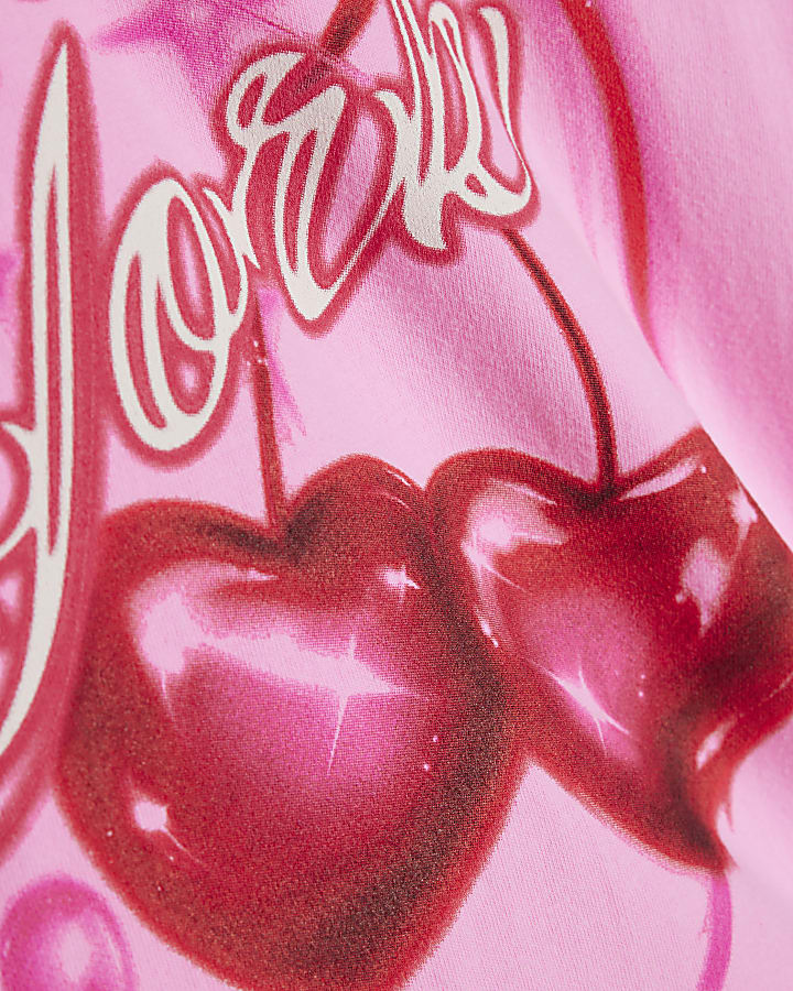 Girls Pink NY Cherry Airbrush Neon T-Shirt