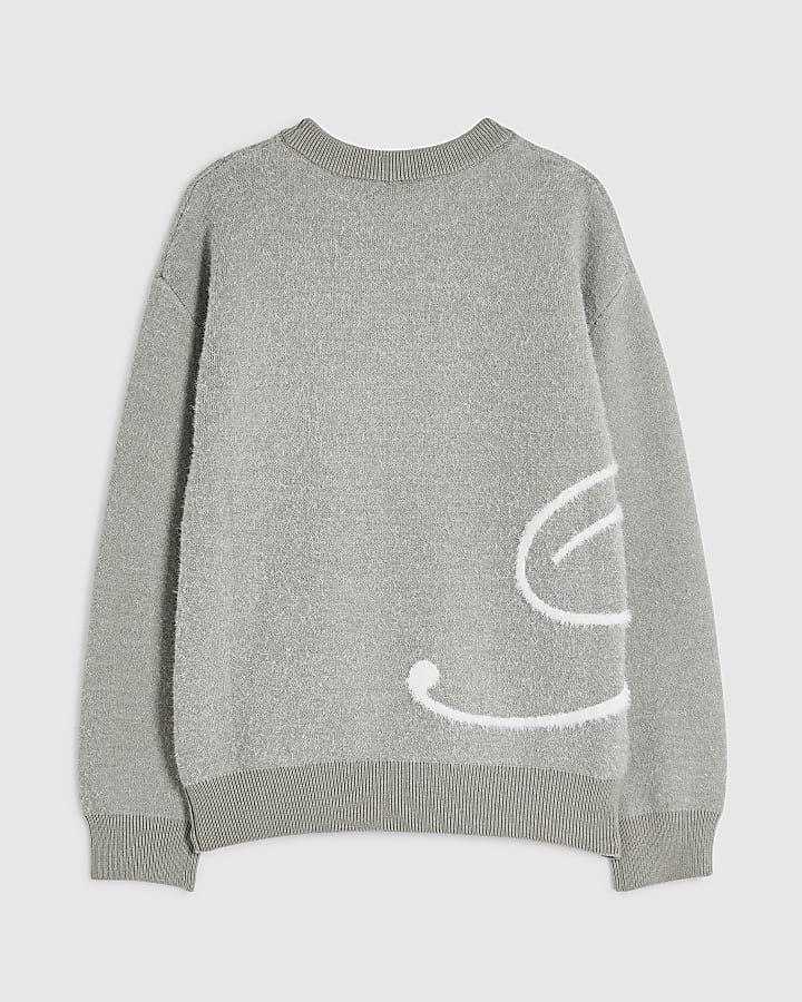 Boys Grey Knit Large R Jumper