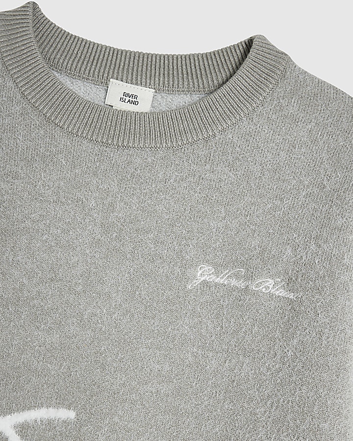 Boys Grey Knit Large R Jumper