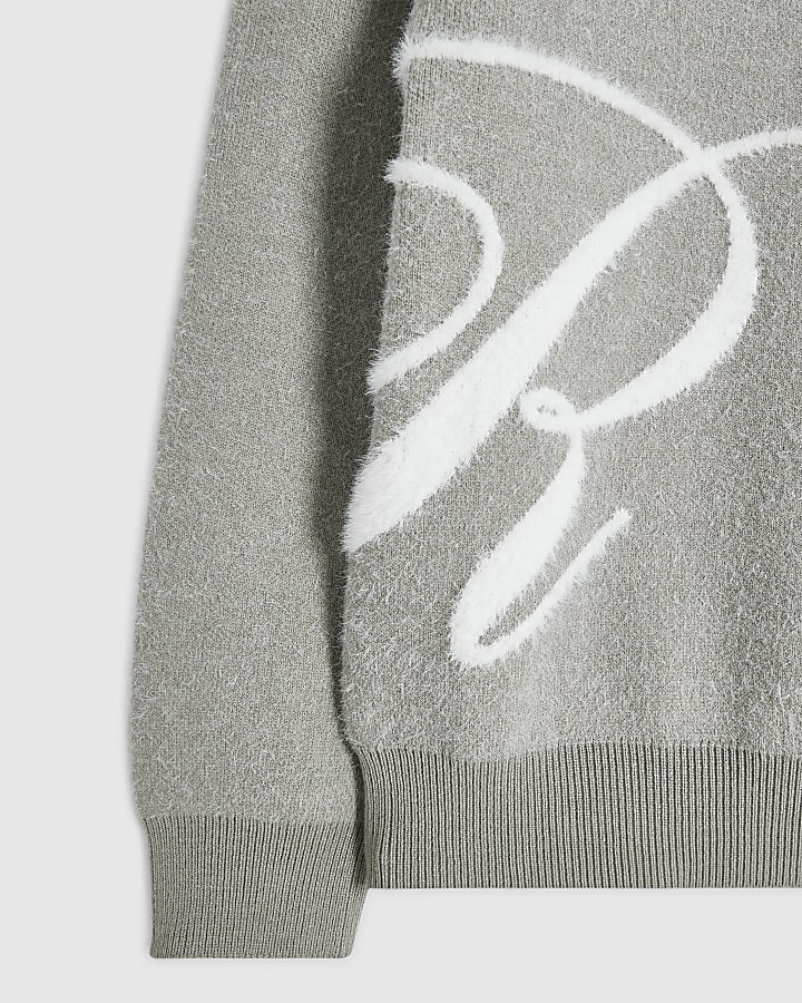 Boys Grey Knit Large R Jumper