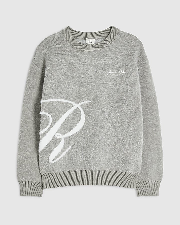 Boys Grey Knit Large R Jumper