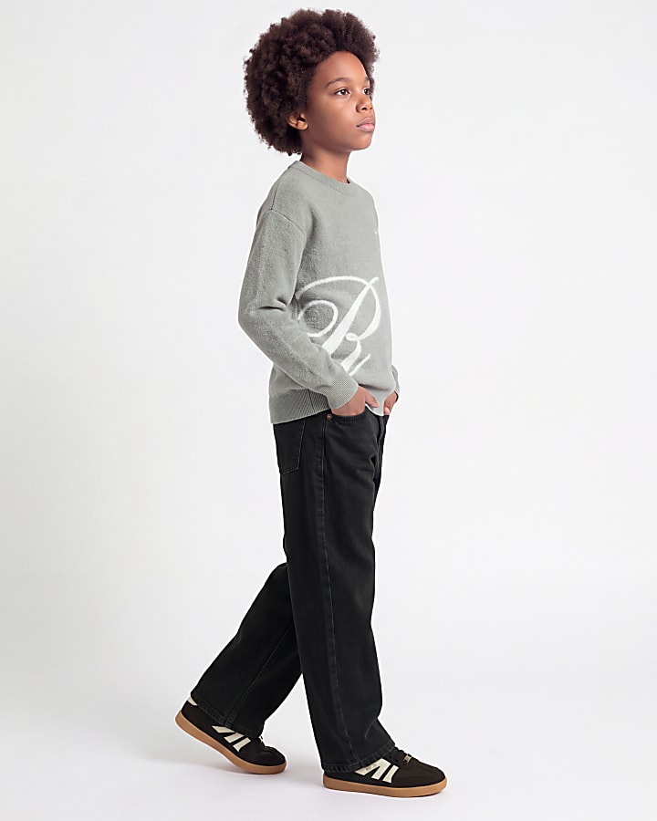 Boys Grey Knit Large R Jumper