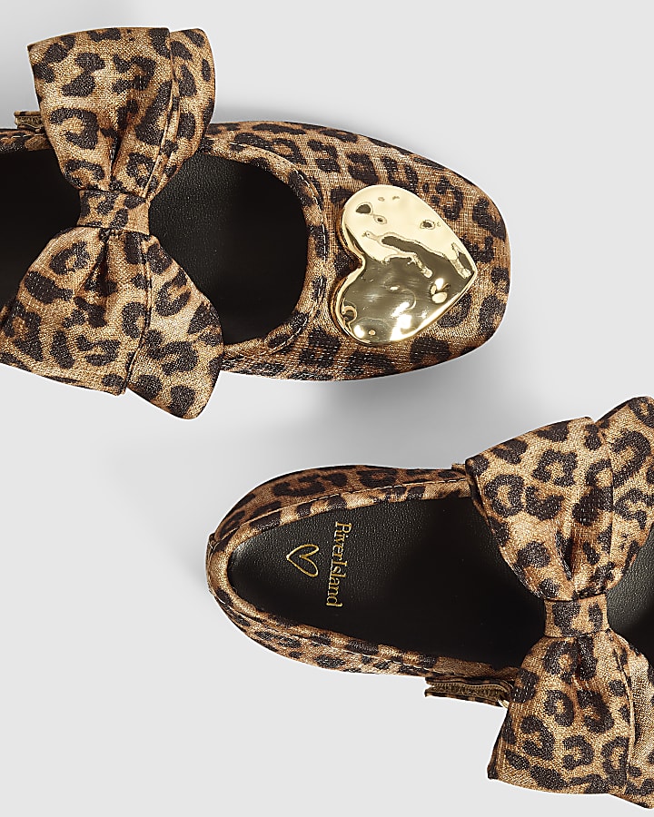 Girls Brown Leopard Heart Ballet Flats