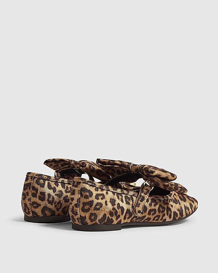Girls Brown Leopard Heart Ballet Flats