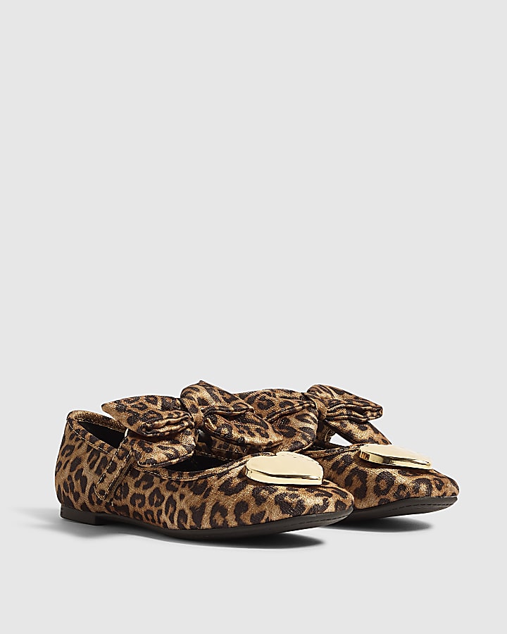 Girls Brown Leopard Heart Ballet Flats