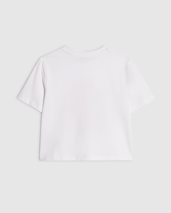 Girls White Embellished Flower Crop Top