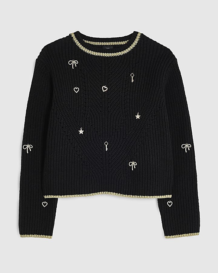 Girls Black Charm Jumper