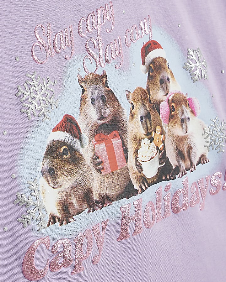 Girls Purple Capybara Holidays T-Shirt