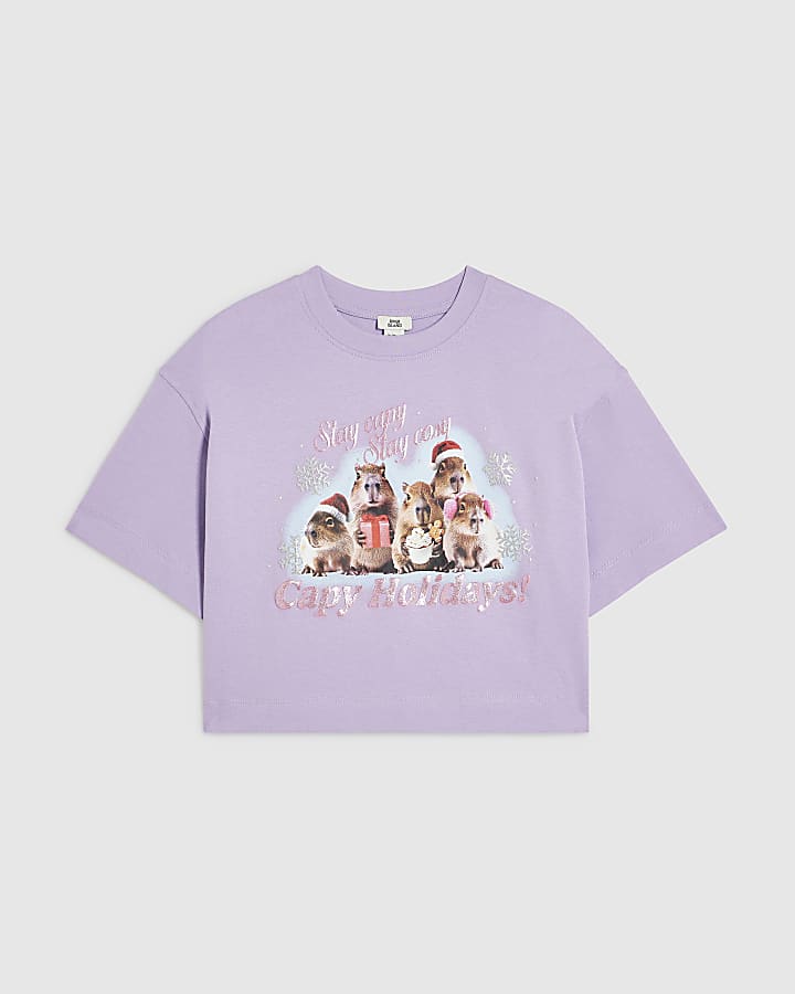 Girls Purple Capybara Holidays T-Shirt