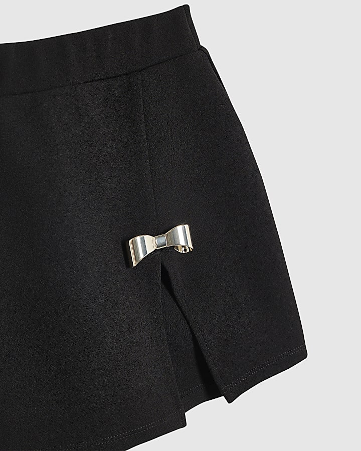 Girls Black Textured Bow Skort