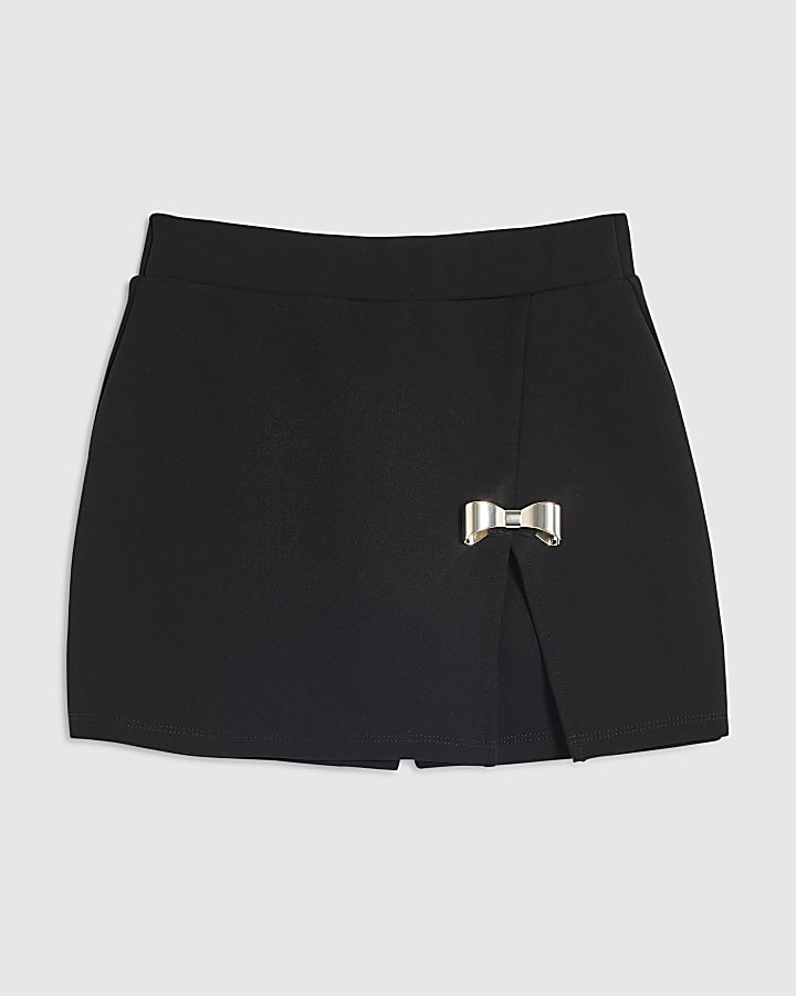Girls Black Textured Bow Skort