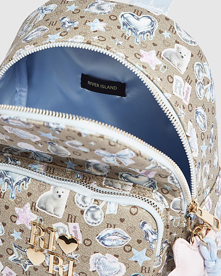 Girls Brown Icy Monogram Backpack