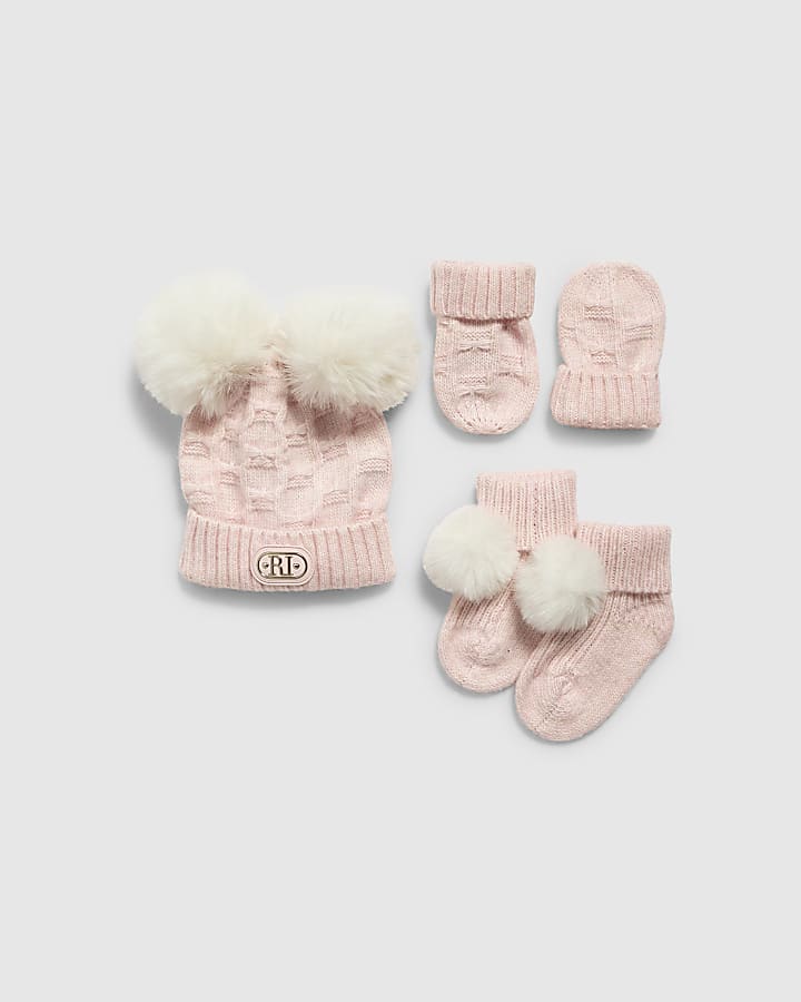 Baby Girls Pink Beanie Bundle