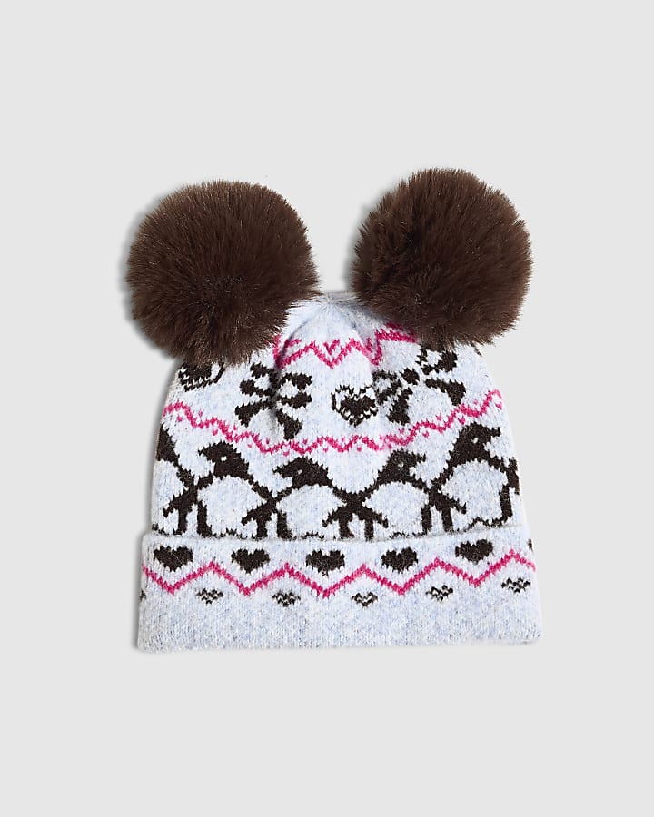 Mini Girls Blue Ski Fairisle Beanie Hat