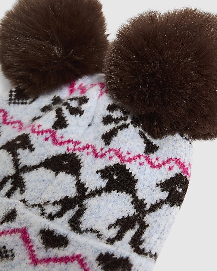Girls Blue Ski Fairisle Beanie Hat