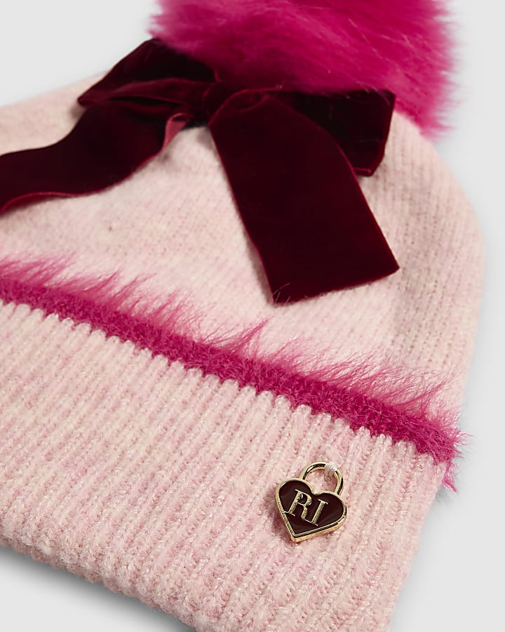 Girls Pink 3D Bow Beanie Hat