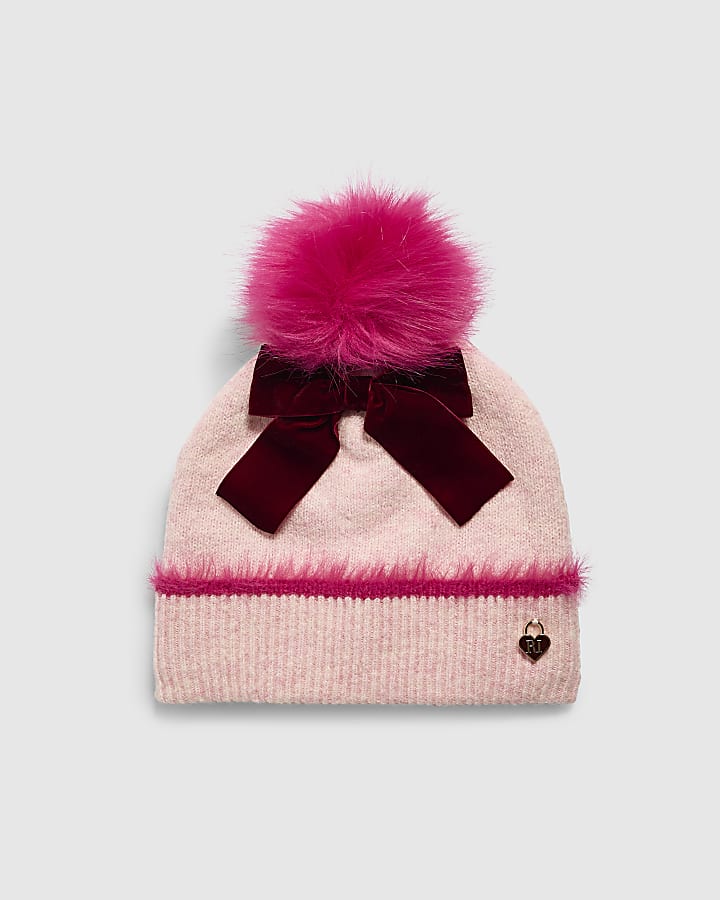 Girls Pink 3D Bow Beanie Hat