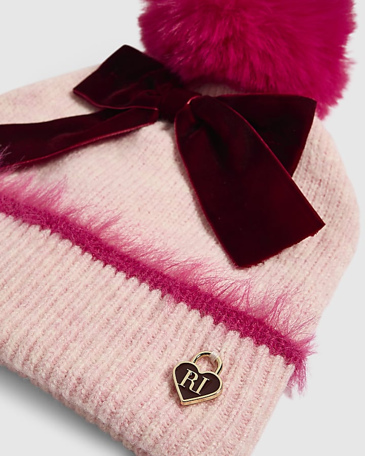 Mini Girls Pink 3D Bow Beanie Hat