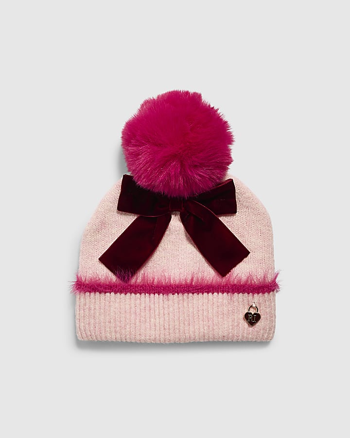 Mini Girls Pink 3D Bow Beanie Hat