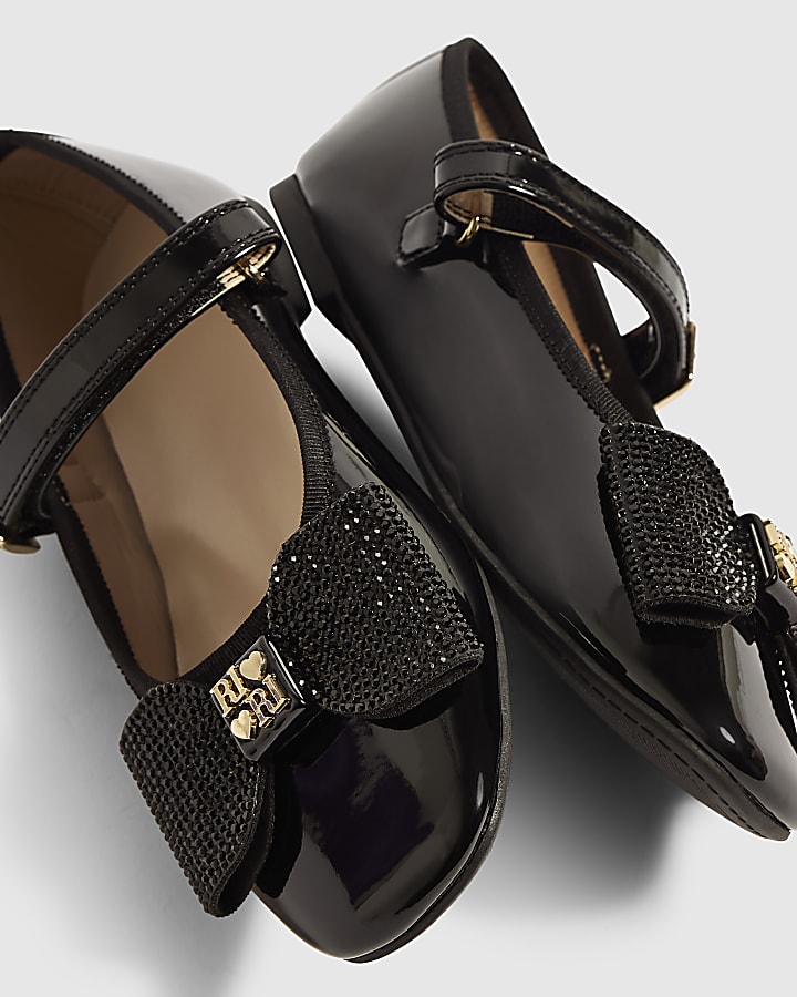 Girls Black Patent Bow Ballet Shoes