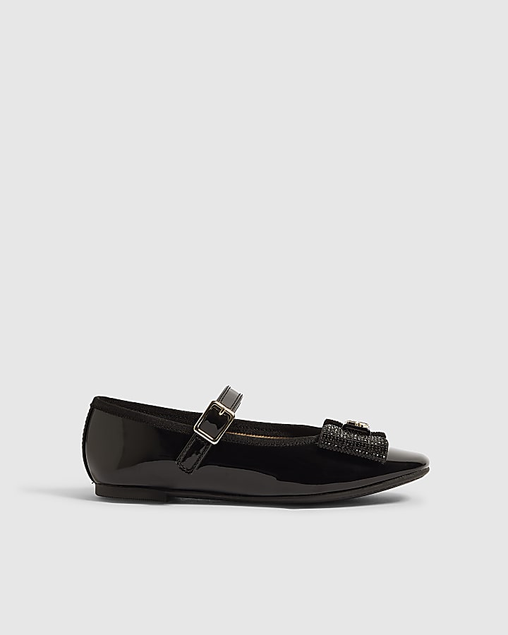 Girls Black Patent Bow Ballet Shoes