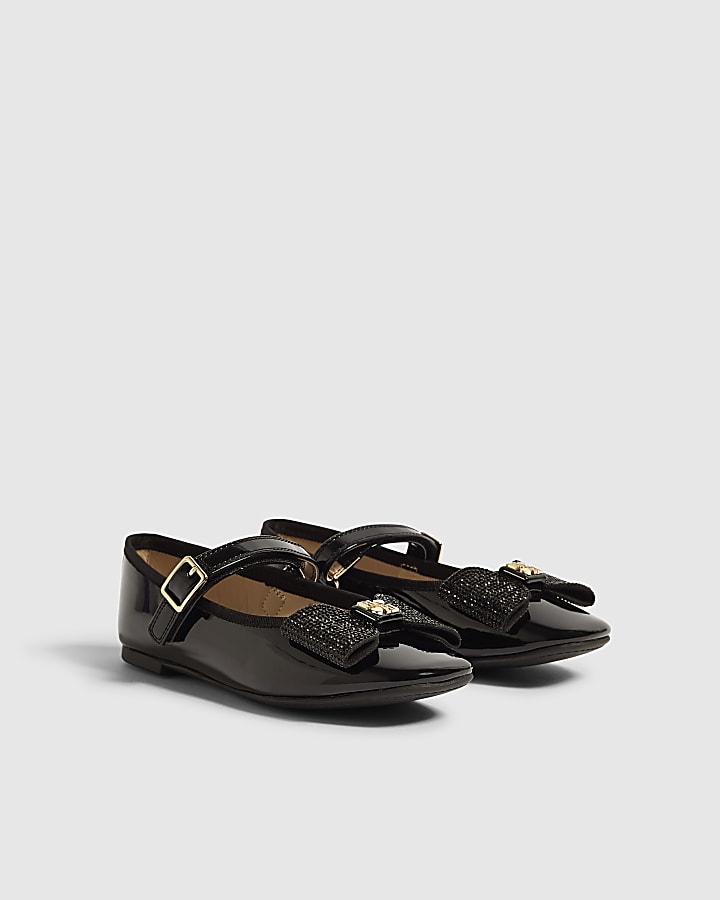 Girls Black Patent Bow Ballet Shoes