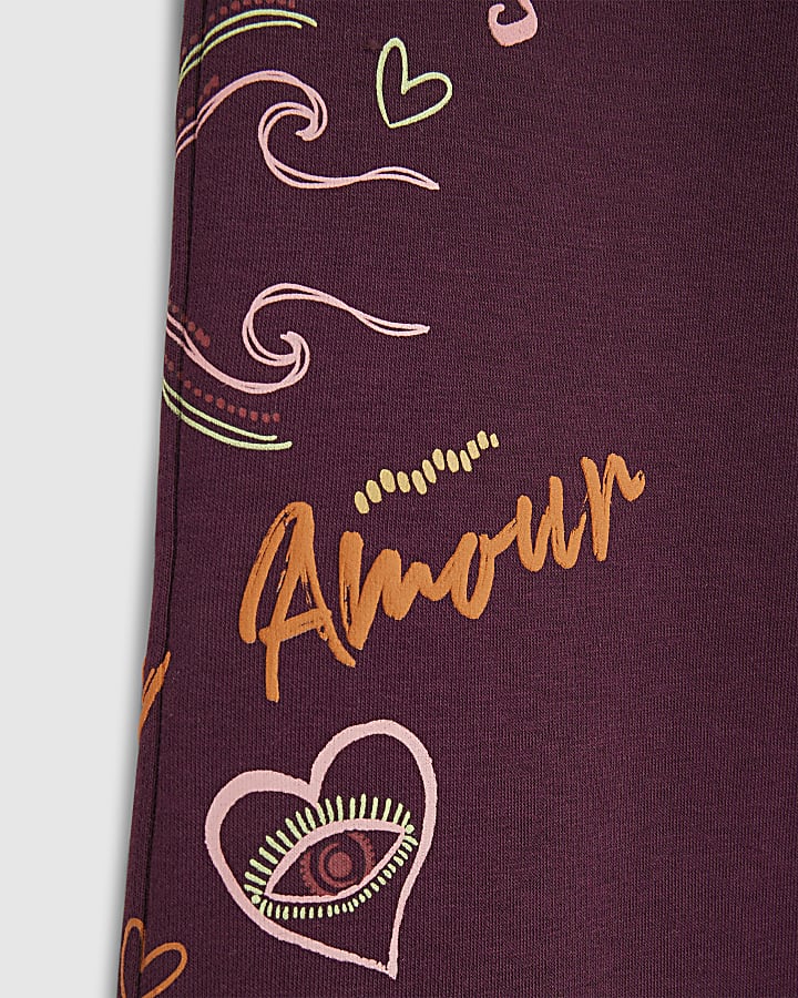 Girls Purple Quirky Icon Wide Leg Joggers