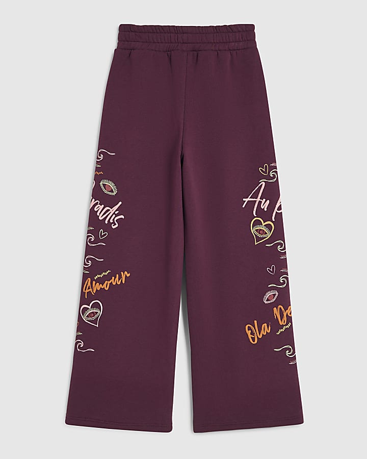 Girls Purple Quirky Icon Wide Leg Joggers