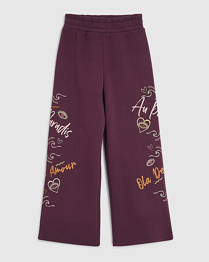 Girls Purple Quirky Icon Wide Leg Joggers