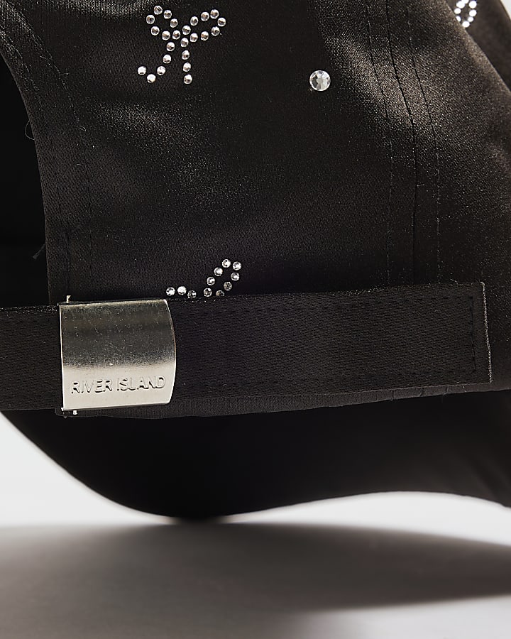 Girls Black Diamante Bow Cap