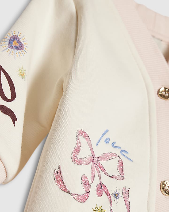 Baby Girl Cream Bow Embroidered Cardigan Set