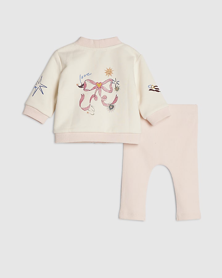 Baby Girl Cream Bow Embroidered Cardigan Set