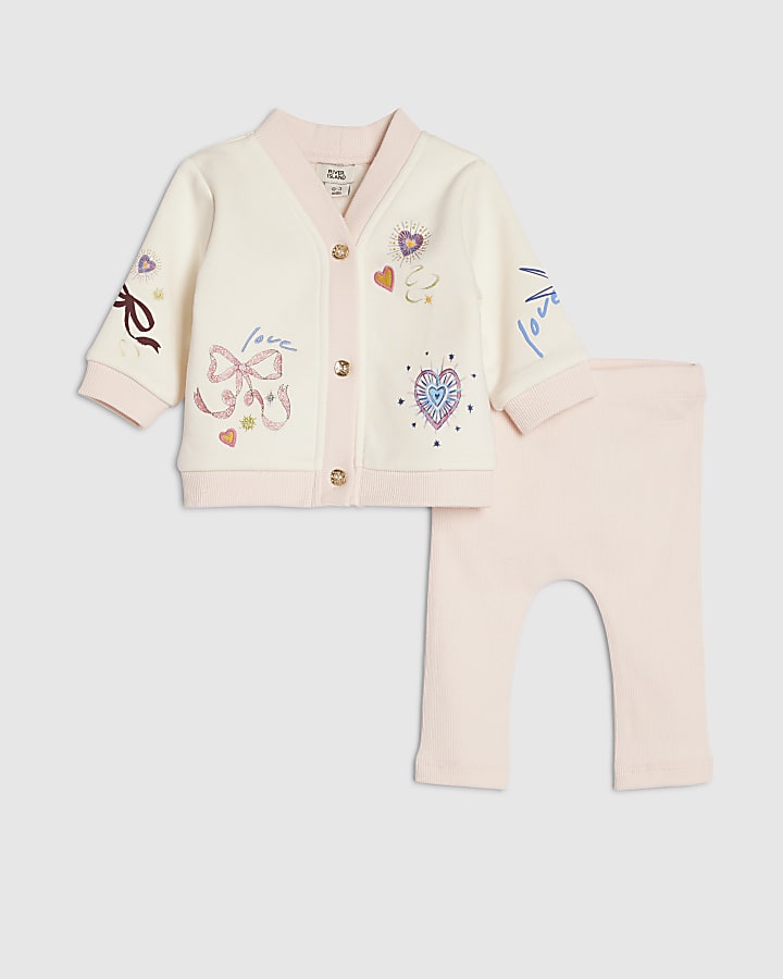Baby Girl Cream Bow Embroidered Cardigan Set