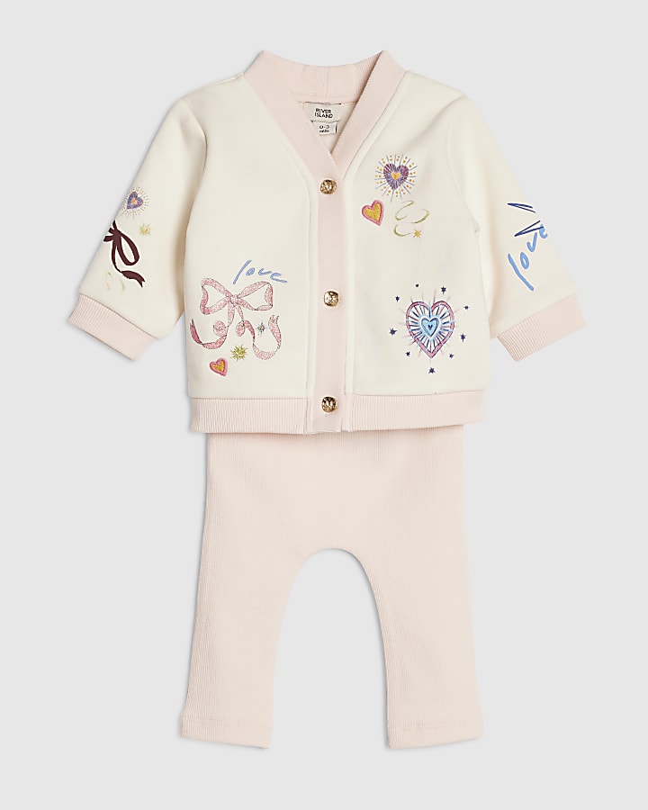 Baby Girl Cream Bow Embroidered Cardigan Set