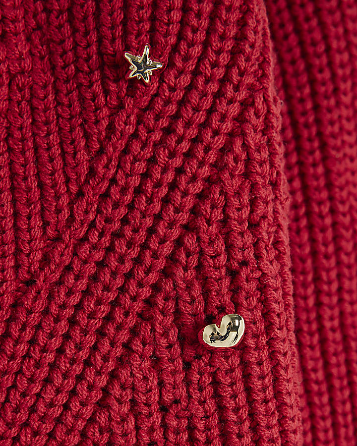 Mini Girls Red Chunky Knit Charm Jumper