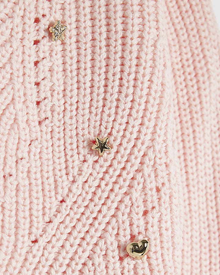 Mini Girls Pink Chunky Knit Charm Jumper