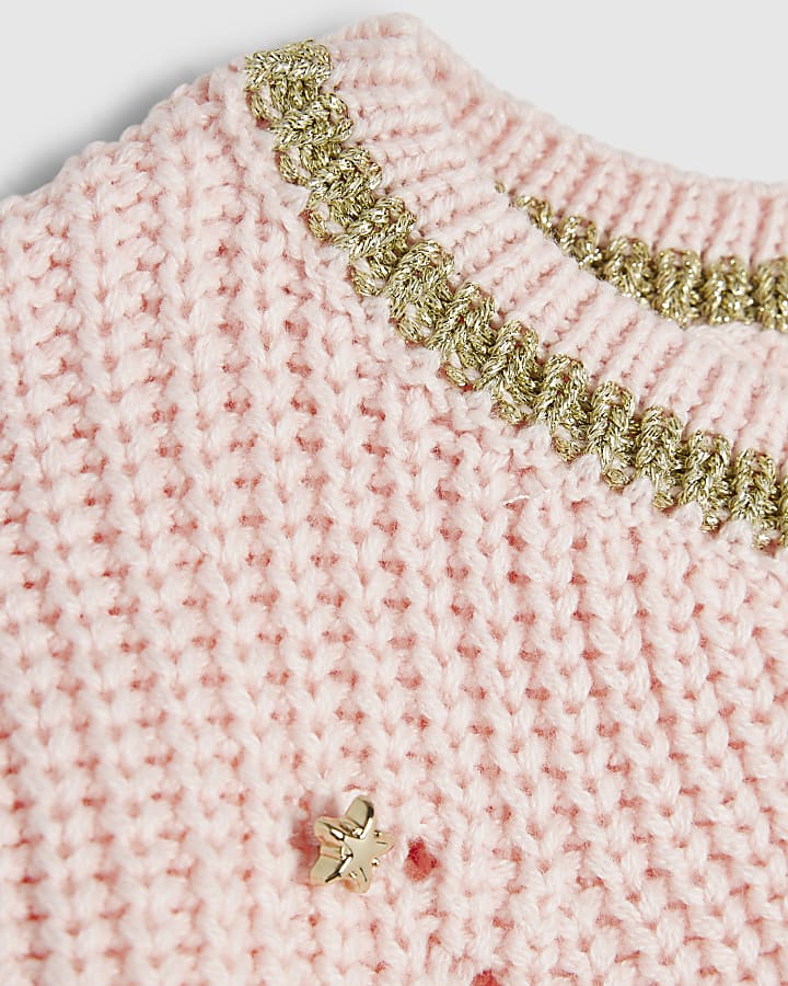 Mini Girls Pink Chunky Knit Charm Jumper