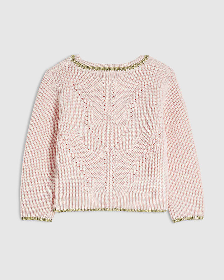 Mini Girls Pink Chunky Knit Charm Jumper