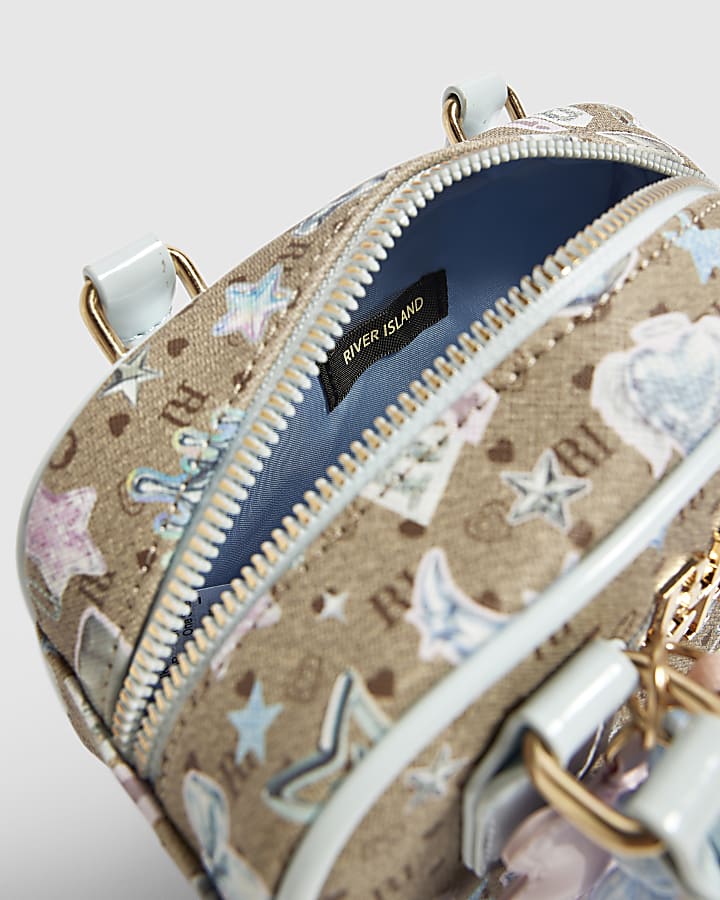 Girls Brown Icy Monogram Mini Bowler Bag